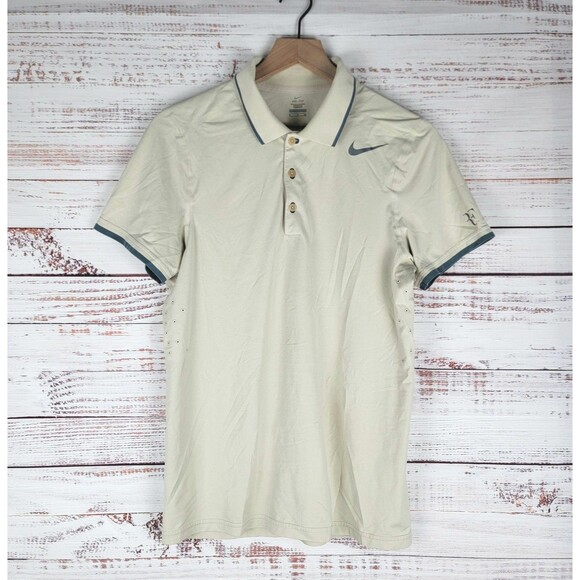 Nike Roger Federer Mens Size S Small RF Tennis Polo Shirt 2014 Brisbane Beige - Picture 1 of 15